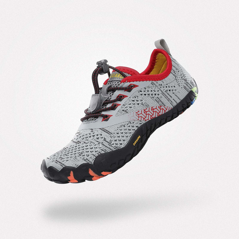 Barfußschuhe Flexkerben Smart I Grau Kinder 4mm Sohle Klettverschluss - Saguaro